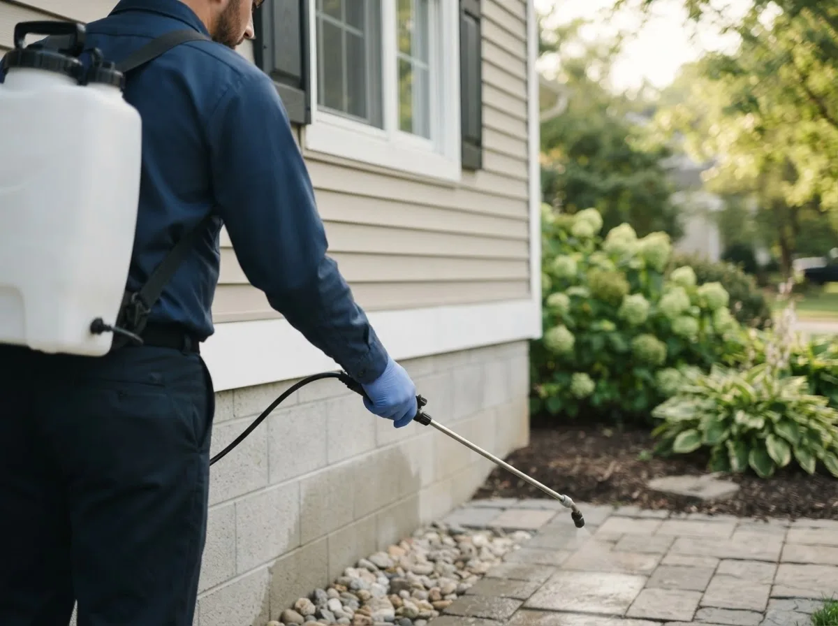 Pest control technician inspecting a home in Plymouth, NH